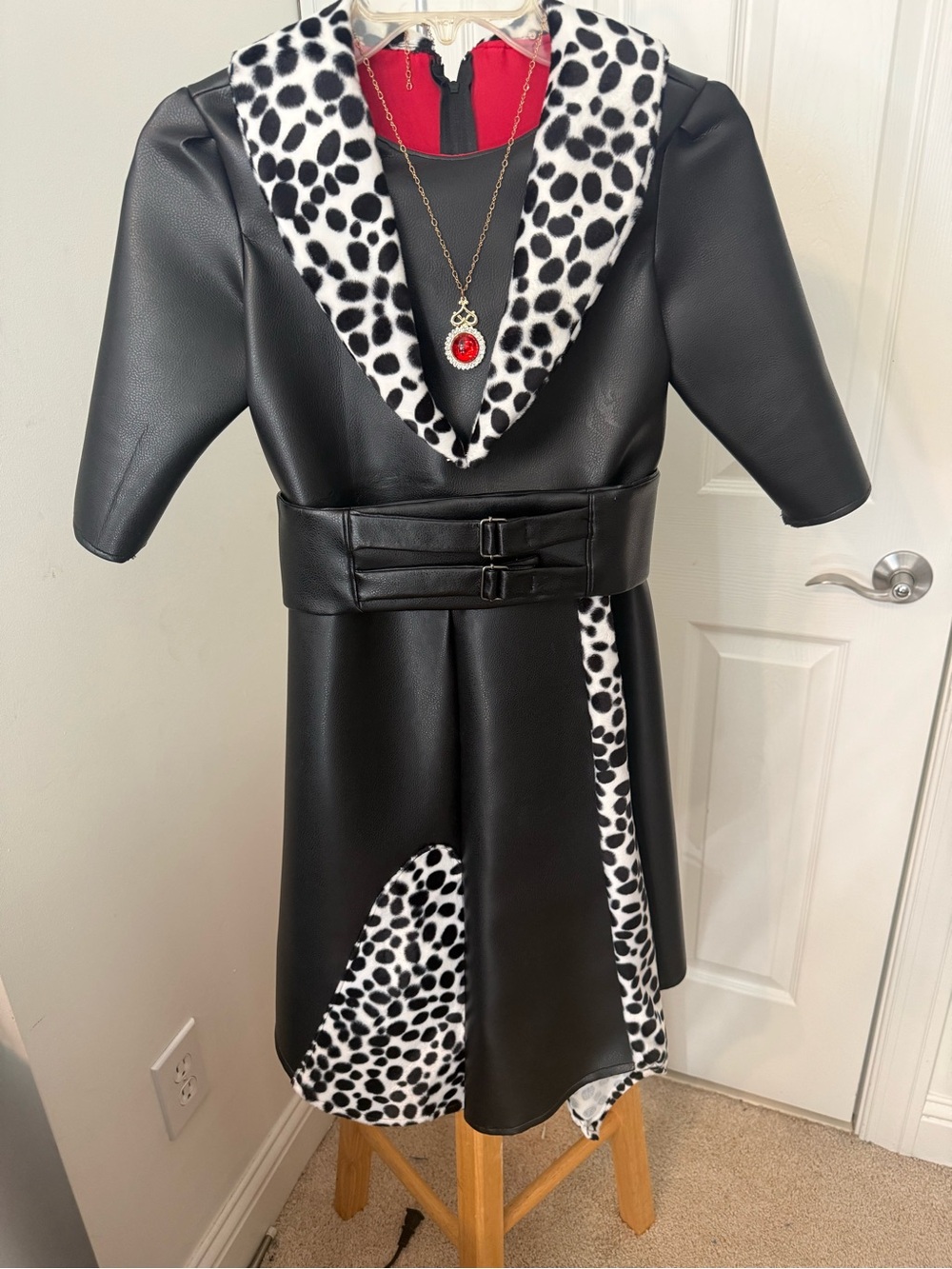 Hand/CustomMade Black Faux-Leather Dalmatian Trim “Cruella” Inspired Costume